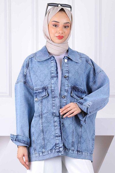 İmajButik Μπλε τζιν μπουφάν με λέιζερ