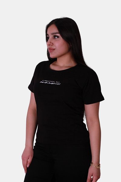 trender Tricou negru pentru femei A Beautiful Day Print Slim Fit