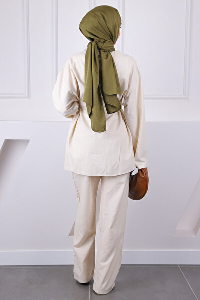 İmajButik Beige Belted Kimono Pants Suit