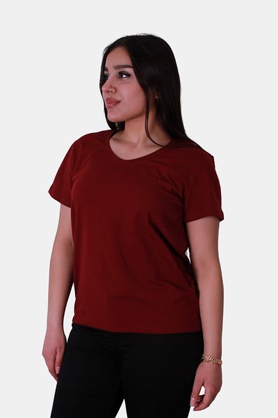 trender Claret Red Women's T-Shirt Cm18 V-Neck Claret Red Model