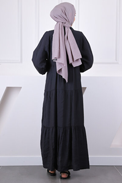 İmajButik Μαύρο φόρεμα Modal με μισό κουμπί