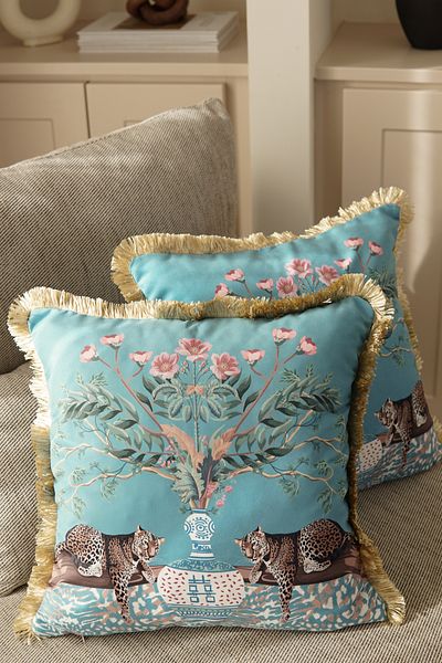Pilloveland قطعتين غطاء وسادة مهدب وجهين 43*43 سم - جلد الفهد