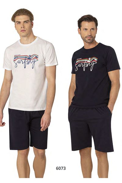 Pierre Cardin Men's White Short-Sleeved Printed Shorts Home Wear Two-Piece Suit