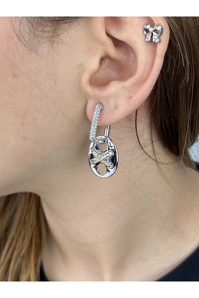 Neon Takı by Atalay Hanging Column Model Outfit 175 with Zircon Stone Xo Figures and Sensibility Tag Silver Color