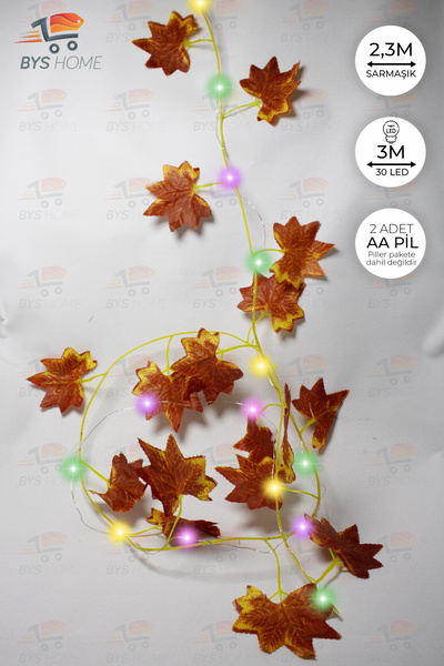 BYSHOME Dekoratif Sonbahar Yapraklı 230 Cm Yapay Sarmaşık Ve 300 Cm Peri Led ...