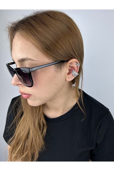 Neon Takı by Atalay Reactivity Sticker and Zircon Stone and Pearl, Ear Cartilage Area Bijouterie Earrings 512, Silver Color