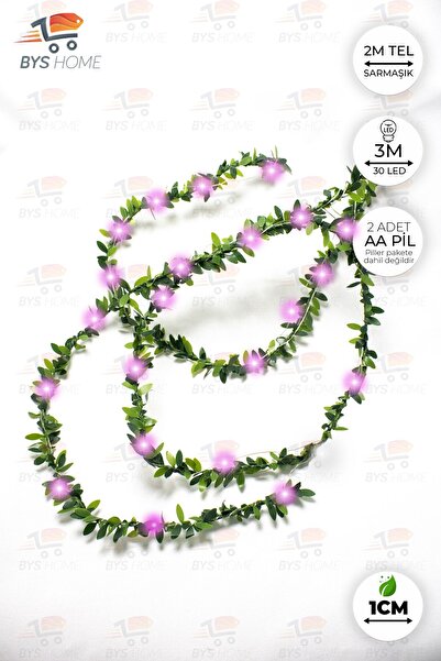 BYSHOME Dekoratif 2 Metre Yapay Yapraklı Tel Şeritli Sarmaşık + 3 Metre Peri Led
