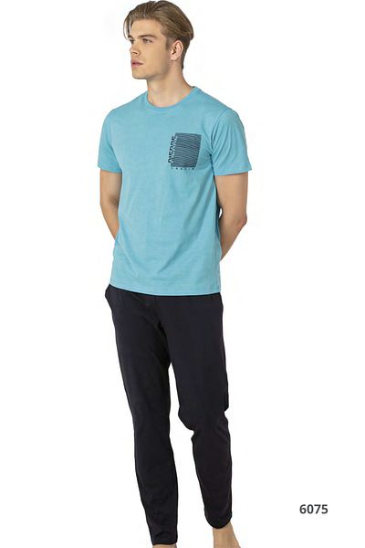 Pierre Cardin Men's Blue Short Sleeve Printed Home Clothing Set
