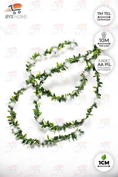 BYSHOME Dekoratif 7 Metre Yapay Yapraklı Tel Şeritli Sarmaşık + 10 Metre Peri Led BEYAZ