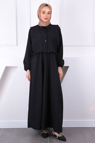 İmajButik Μαύρο πουκάμισο πουκάμισο φόρεμα συνδυασμένο κοστούμι