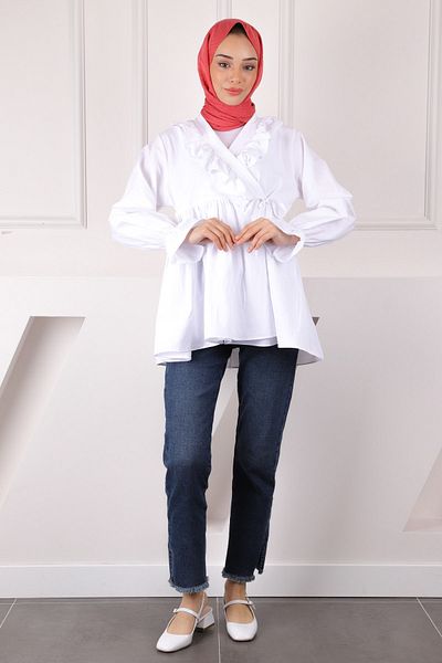 İmajButik Ecru Collar Frilly Kimono