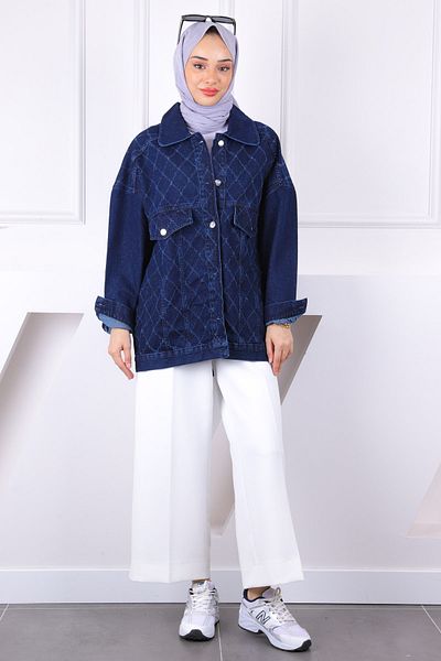 İmajButik Μπουφάν τζιν Navy Blue Laser Cut