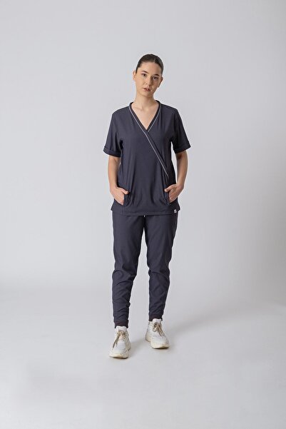 Medikal Dolap بيرجاما بدلة نسائية أنثراسايت ليكرا-دكتور ممرضة موحدة-دعك-ملابس جراحية