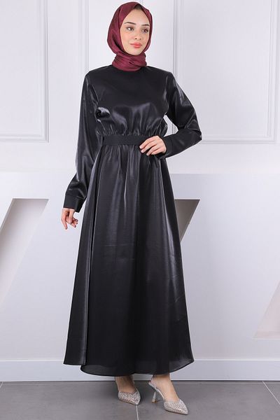 İmajButik Βραδινό φόρεμα με μαύρη ελαστική μέση σατέν ζώνη