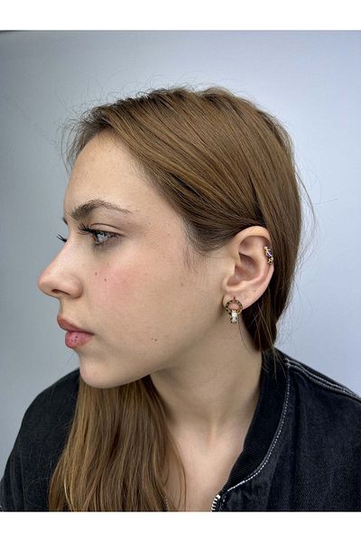Neon Takı by Atalay Tiff Model Zircon Stone Earrings, Sensibility and Inoxidable