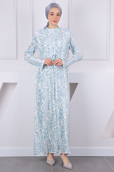 İmajButik Φόρεμα με πράσινο σχέδιο μέντας με πλισέ σατέν
