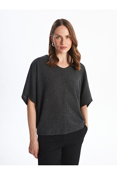 LC Waikiki Γυναικείο μπλουζάκι με μονόχρωμο κοντομάνικο V λαιμόκοψη