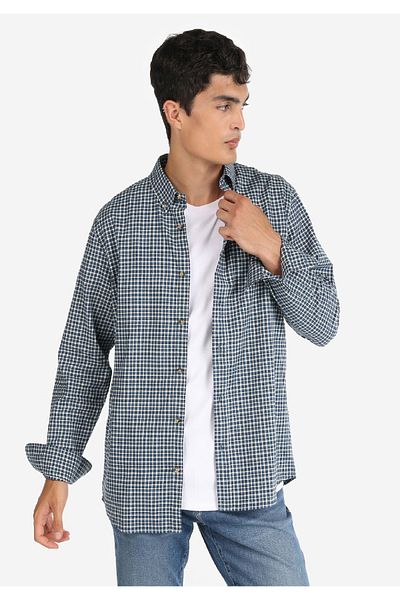 Colin's Regular Fit Shirt Neck Checked Men's Navy Blue Long Sleeve Shirt