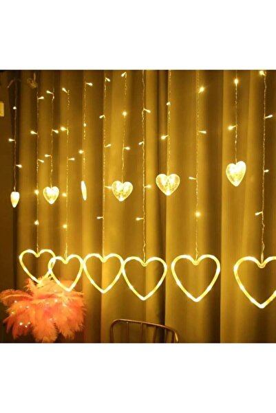 BYSHOME Dekoratif 8 Fonksiyonlu Kalp Desenli Perde Led 12 Sarkıt Ip Led