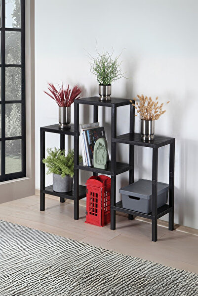 Hesaplı Kasa 6 Katlı Düzenleyici Plastik Raf Ünitesi Siyah, Kitaplık, Banyo, ...