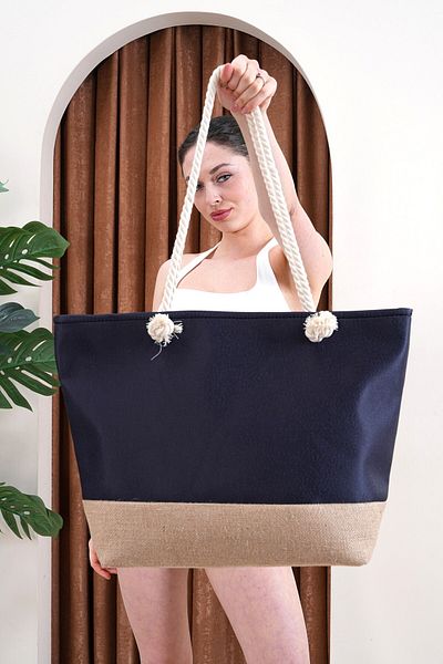 SEBOTEKS Плажна чанта от юта с цип и подплата, SBC3230