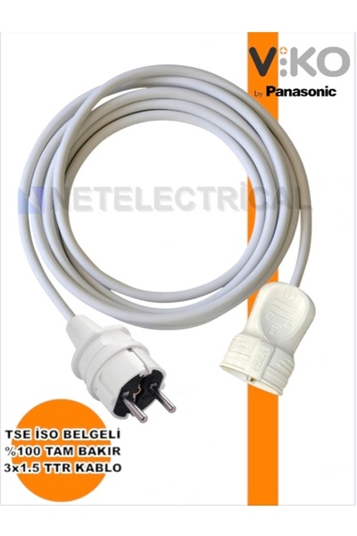 NETELECTRİCAL Tekli Seyyar Uzatma Kablosu - 7 Metre 3x1.5 Ttr Beyaz Kablo | D...