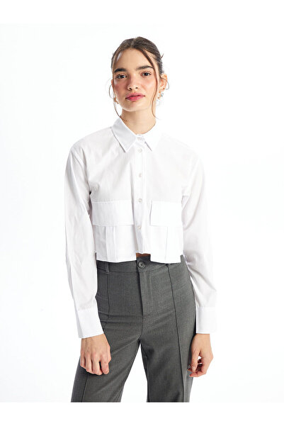 LC Waikiki White Plain Long Sleeve Crop Women's Shirt