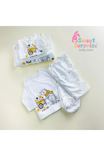 Butik SWEET SURPRISE STAR TEDDY BLUE 100% قطن 10 قطع طقم خروج المستشفى لحديثي...