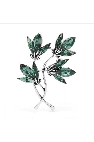ESJ Kristal Çiçek Yaprak Kadın Broş Ebat: 4,2*5,6 Cm