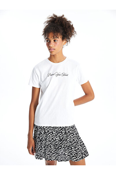 LC Waikiki Γυναικείο T-Shirt LCW - Crew λαιμόκοψη, στάμπα, κοντό μανίκι