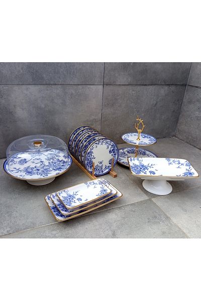 Pinkev 13 Piece Cake Presentation Plate Set for 6 People