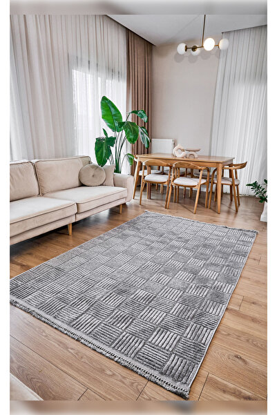 Apex Halı Anemon 6824 Gri Yumuşak Dokulu İskandinav Motifli Kaymaz Yıkanabilir Modern Halı