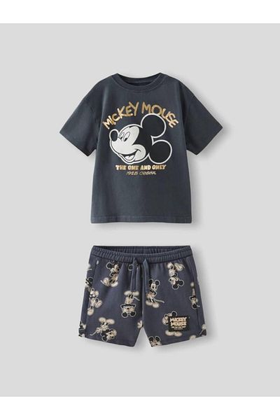 Next Baby Little Twins Cotton Mickey Mouse Patterned Short Sleeve Top and Bottom Set