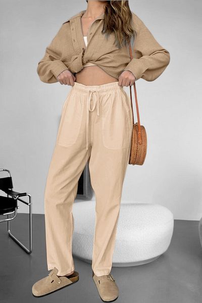 BİRBEYSTORE Λινό παντελόνι Hambez Bottom Sweatpants Comfortable Fit Plus Size Raw ύφασμα Unisex Χαλαρό