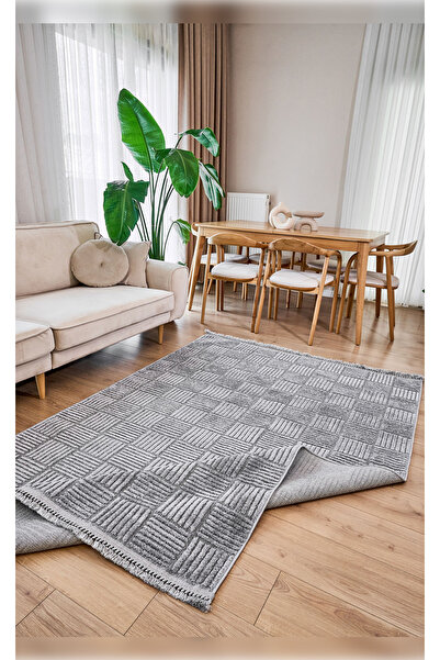 Apex Halı Anemon 6824 Gri Yumuşak Dokulu İskandinav Motifli Kaymaz Yıkanabilir Modern Halı
