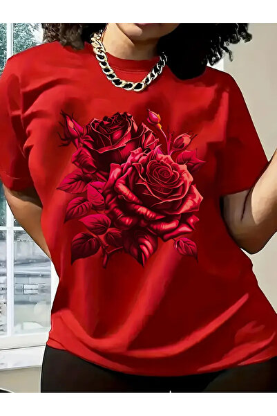 l'eivor Tricou de damă din bumbac cu imprimeu asortat de culoare primară tran...