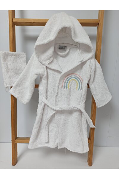 Ege HOME Decoration&Accessories Ege Home gökkuşağı nakışlı bebek bornoz- kese...