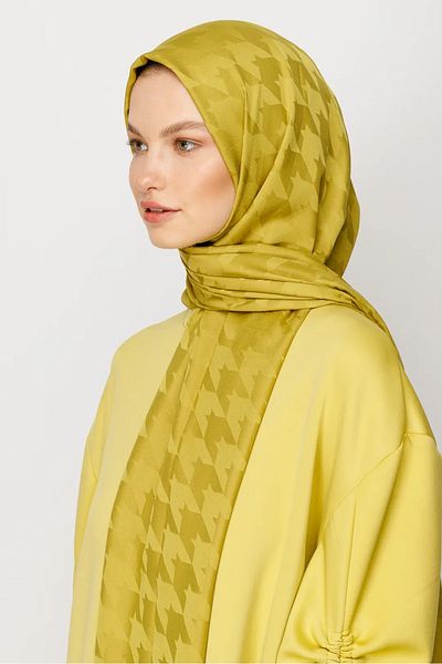 FRESCO SCARFS Γυναικείο σάλι Hijab Silky Jacquard Houndstooth με μοτίβο*oliv Green