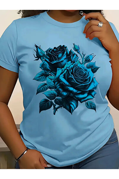 l'eivor Tricou de damă din bumbac cu imprimeu asortat de culoare primară tran...