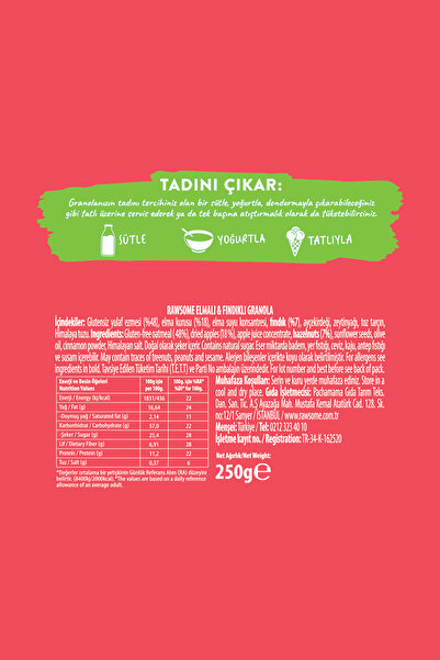 Rawsome 3'lü Glutensiz Elmalı & Fındıklı Granola 3x250g