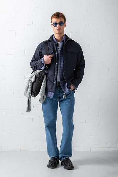 ablukaonline Мъжко яке Slim Fit с яка отпред, тъмносиньо