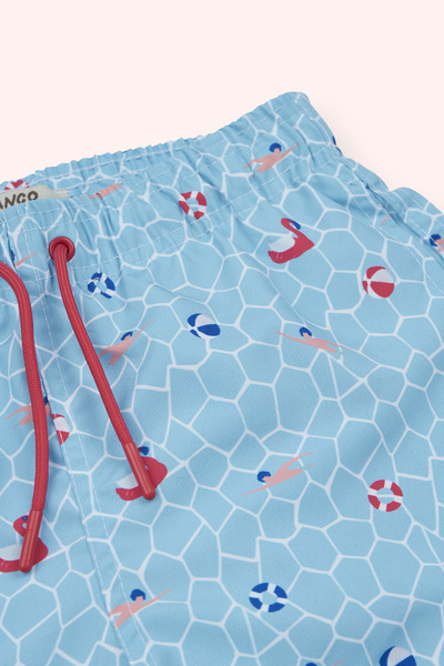 Panço Erkek Çocuk Filamingo Yıldızı Desenli Mavi Deniz Şortu