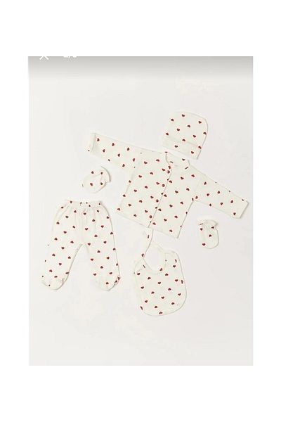 MİLAYS LİFE HOME COLLECTİON Mi̇lays 5-Piece Heart Patterned Hospital Outlet 100% Cotton Set
