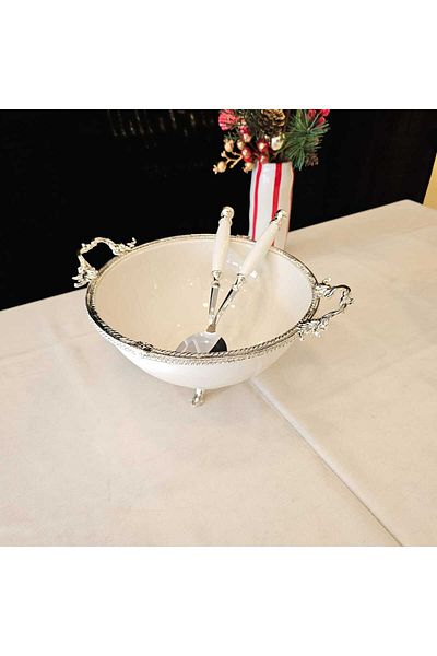 MaviDamla 26 cm Zinka Selice Salad Serving Set - Silver