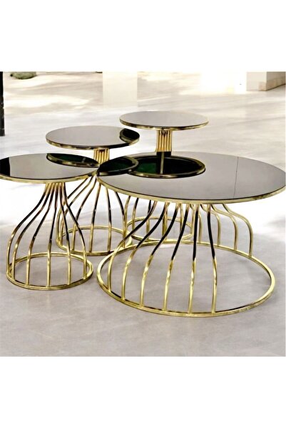 larissa design 4 Lü Kuğu Gold Siyah Camlı Zigon Ve Orta Sehpa Seti