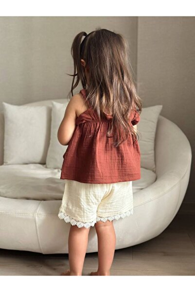 Next Baby Little Twins Cotton Cream Brown Strappy Muslin Top and Bottom Set