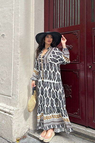 ASEDE Φόρεμα από 100% βισκόζη Bohemian Alaçatı Φόρεμα με λαιμόκοψη με έθνικ σ...