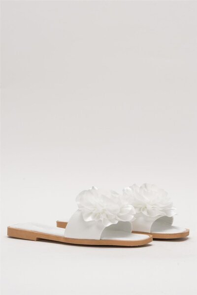 Liger White Women's Bundle Dowry Slippers with Rose Flowers