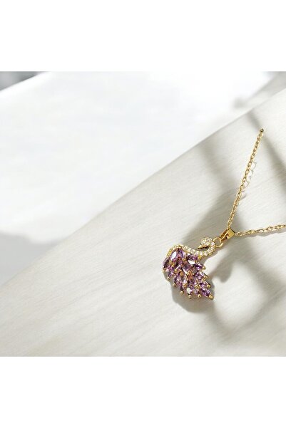 Butik Elegant Swan Necklace with Zircon Stone 316L Steel Tarnish Free Gold