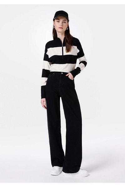 Colin's 970 Berry Regular Fit High Waist Wide Leg Black Women's Pants